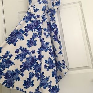 Plunge- Neck Blue Floral Dress